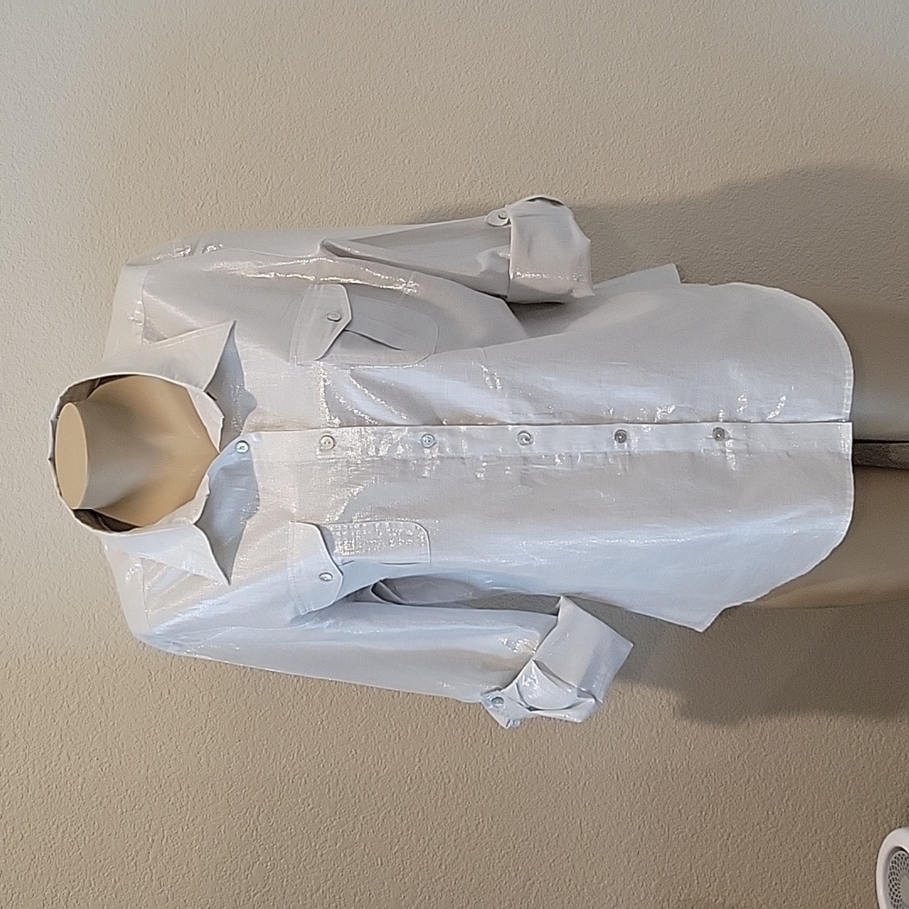 silver metallic pockets roll tab sleeves blouse 18 - Picture 3 of 10